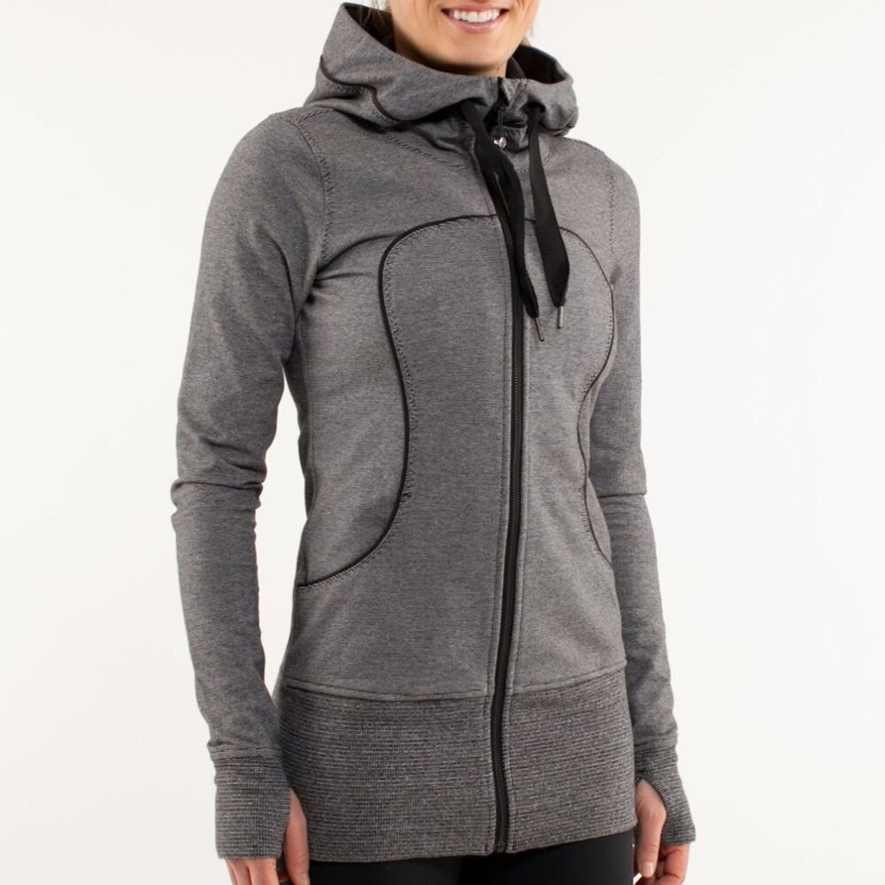LULULEMON Women's Scuba Hoodie Gray Size 6 Full Zip Thumbholes Athletic Outdoor